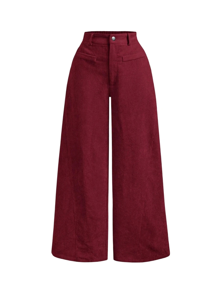 Womens Solid Color Vintage Simple Daily Corduroy Rib PantsKhaki Women PantsWide Leg Women Pants