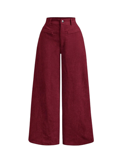 Womens Solid Color Vintage Simple Daily Corduroy Rib PantsKhaki Women PantsWide Leg Women Pants