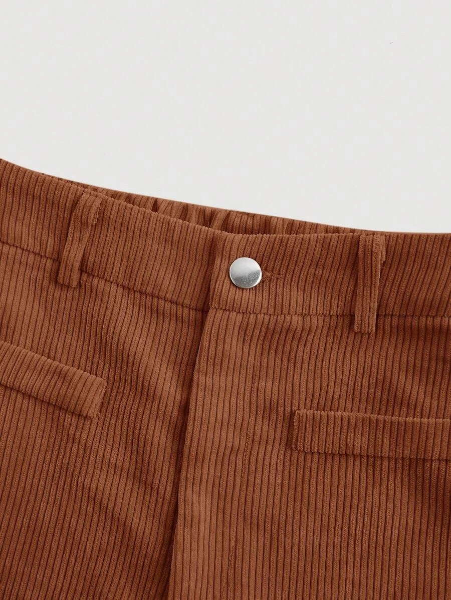 Womens Solid Color Vintage Simple Daily Corduroy Rib PantsKhaki Women PantsWide Leg Women Pants