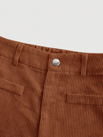 Womens Solid Color Vintage Simple Daily Corduroy Rib PantsKhaki Women PantsWide Leg Women Pants