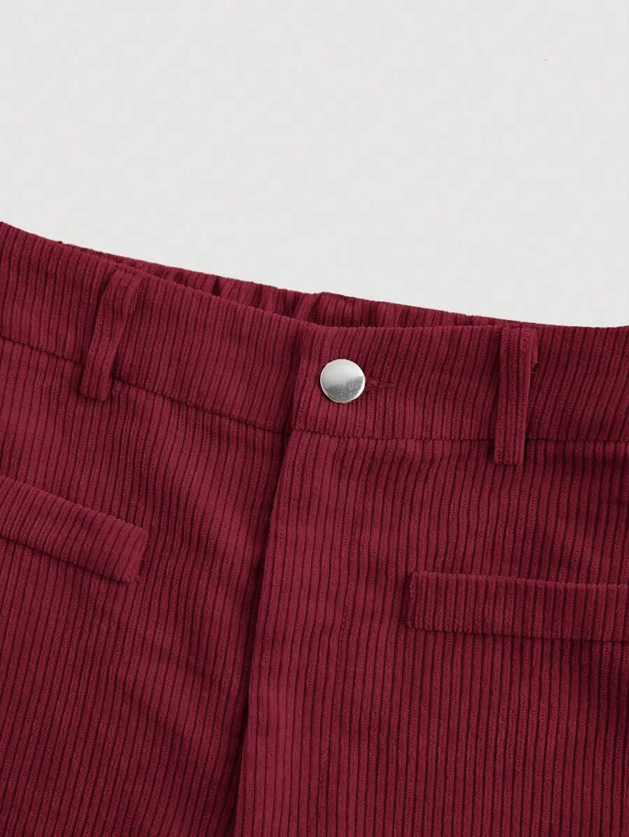 Womens Solid Color Vintage Simple Daily Corduroy Rib PantsKhaki Women PantsWide Leg Women Pants