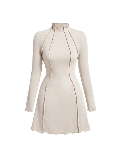 Evelina Ribbed Knit Dress – High Neck & Lettuce Trim