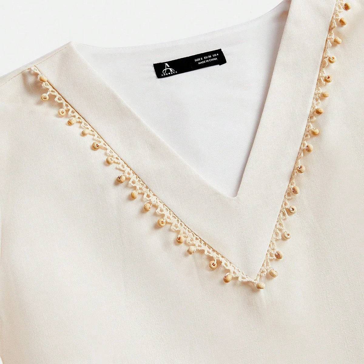 Womens Spring VNeck Long Sleeve Bead Decor Placement Print Long Dress