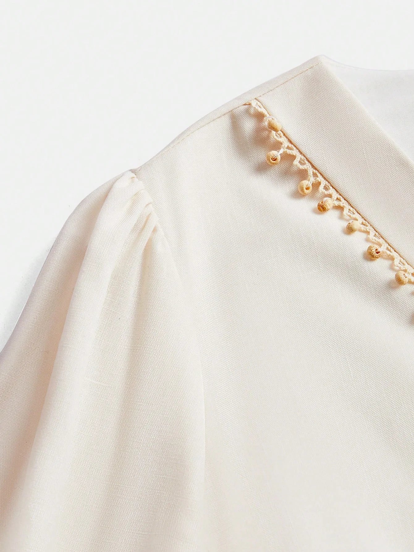 Womens Spring VNeck Long Sleeve Bead Decor Placement Print Long Dress