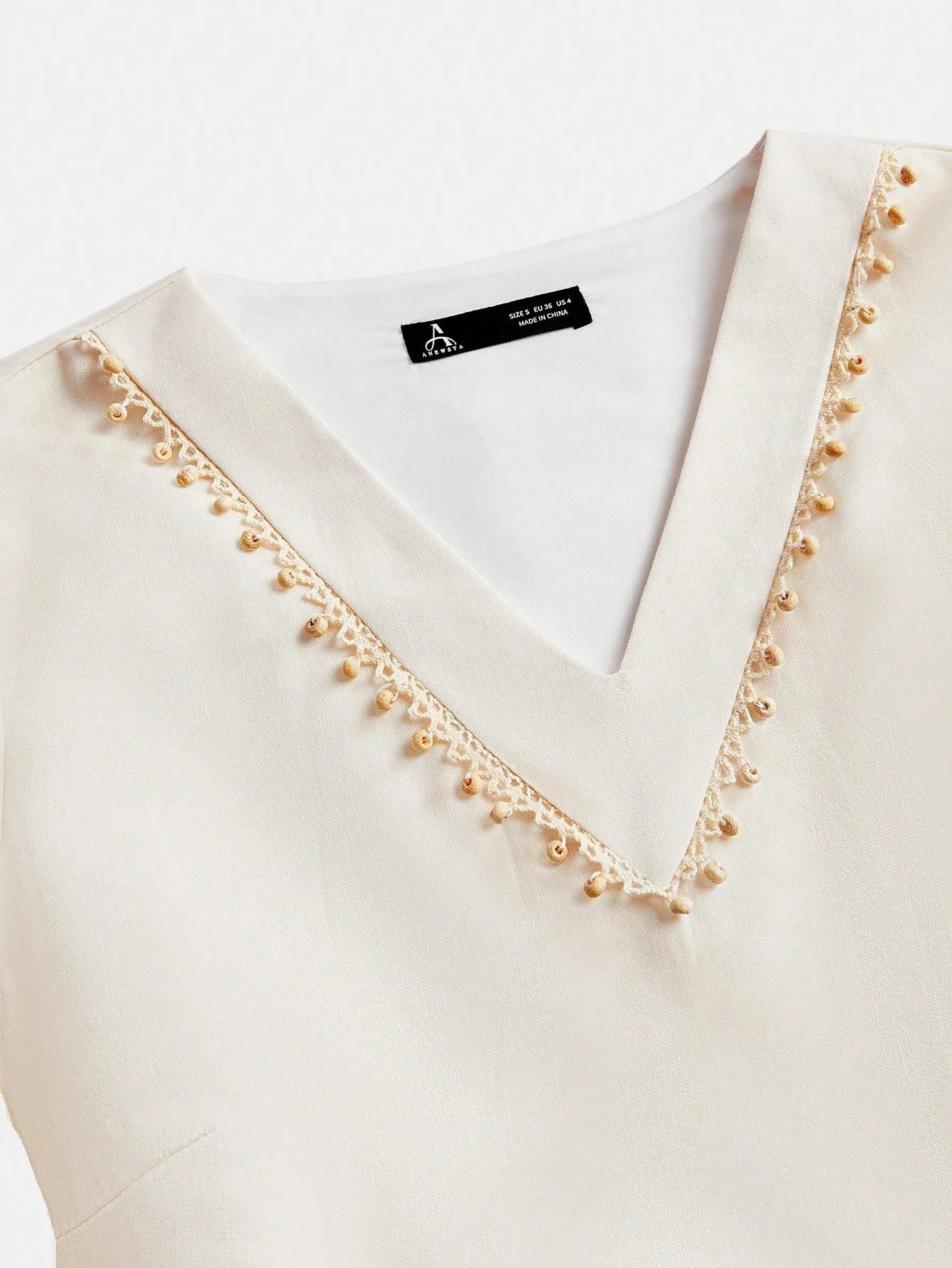 Womens Spring VNeck Long Sleeve Bead Decor Placement Print Long Dress