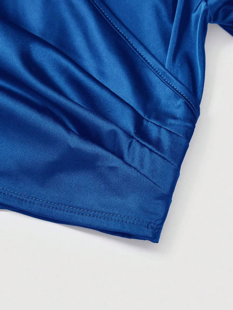 WomensCrop Top  Spring Summer Solid Color Sweet heart Collar Lantern Sleeve Back Tie Detail Elegant Blouse Long