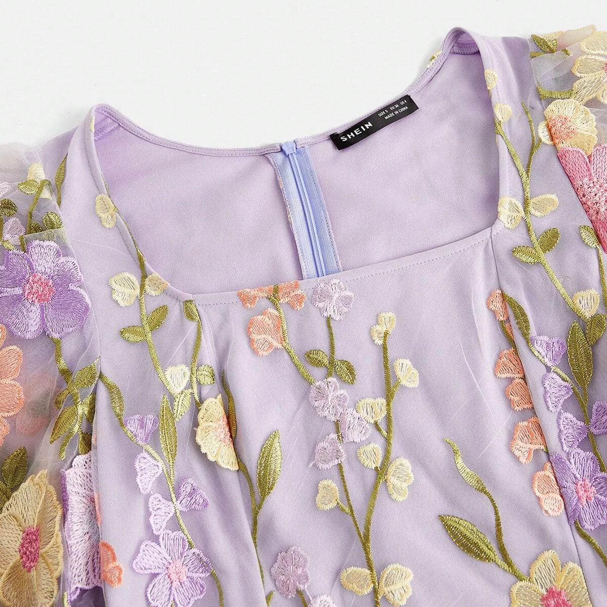 Womens Square Neck Elegant Embroidery Floral Handcrafted ALine Dress Printed Asymmetric Cutting