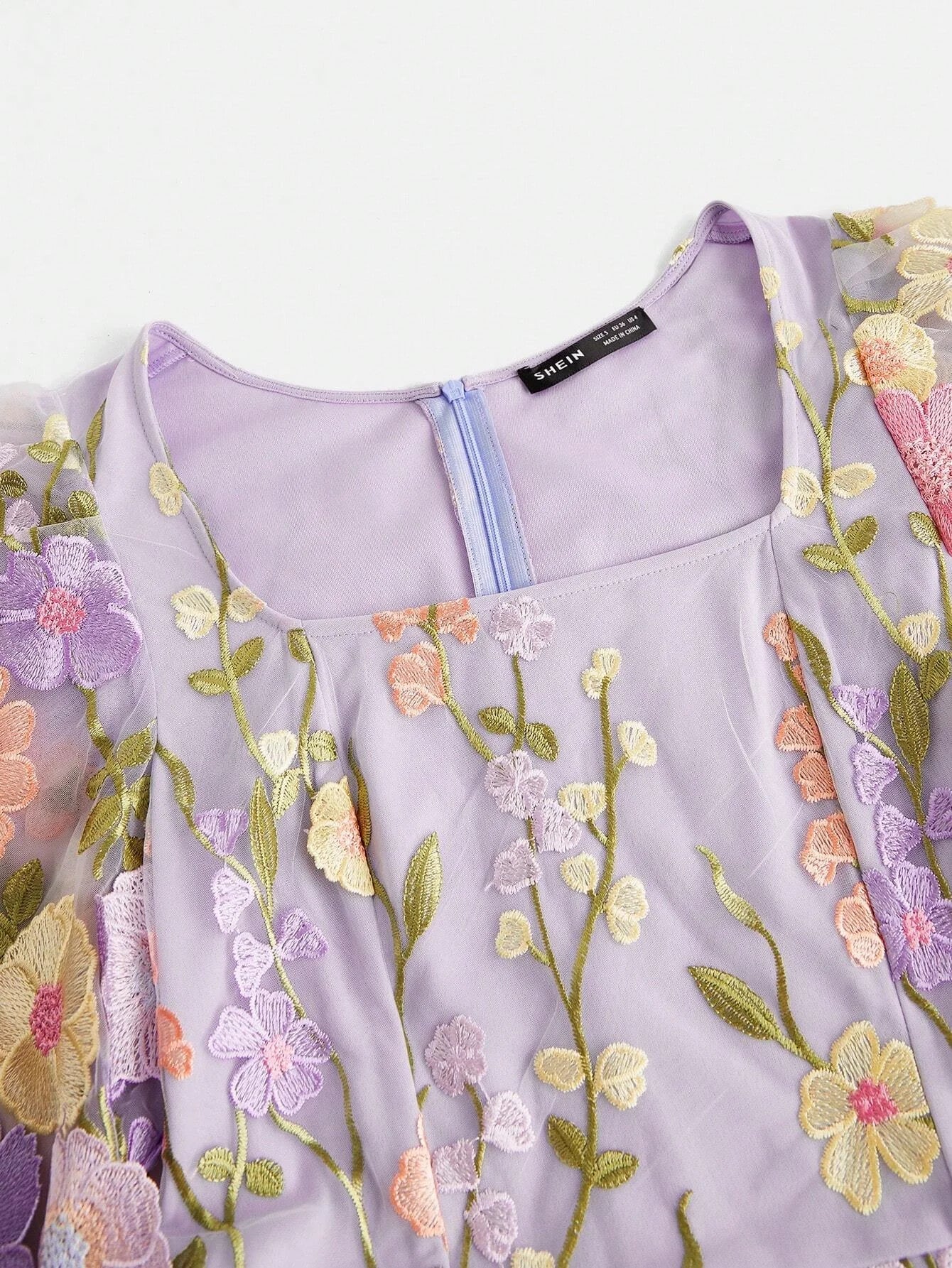 Womens Square Neck Elegant Embroidery Floral Handcrafted ALine Dress Printed Asymmetric Cutting