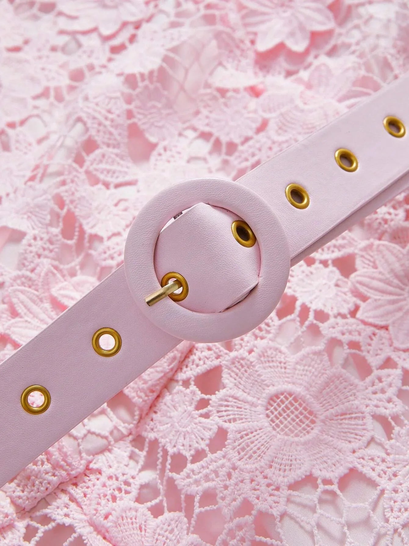 Womens Stand Collar Lantern Sleeve Elegant Floral Decor Waist Cinched Pink Dress