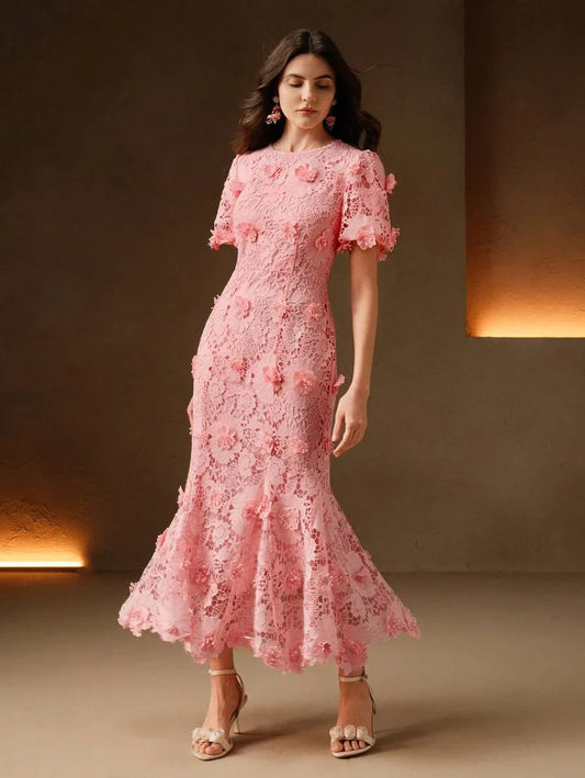 Womens Summer New Arrival Party amp Fashion 3D Floral Lace Dress