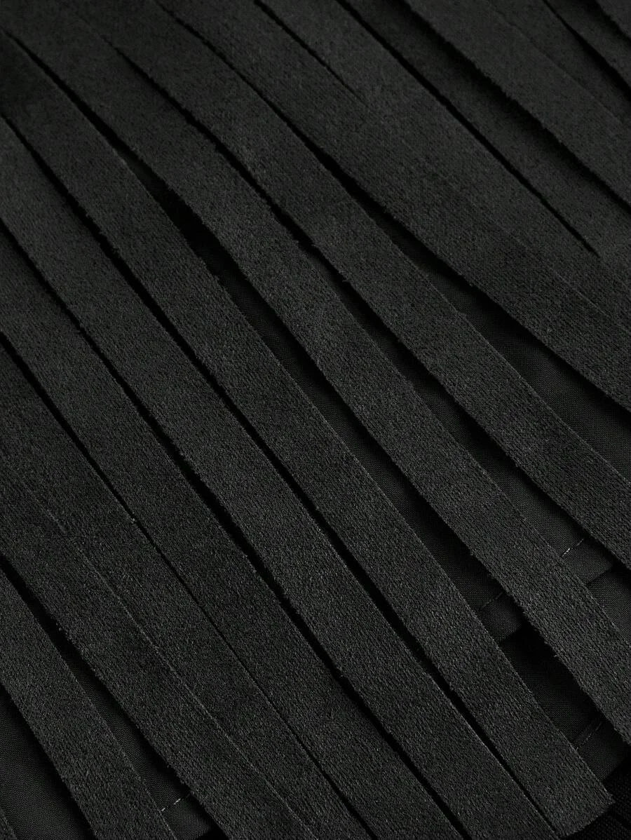 Womens Vintage Hippie Rivet Fringe Black Suede ALine Skirt Autumn SkirtNashville OutfitsPirate Skirt