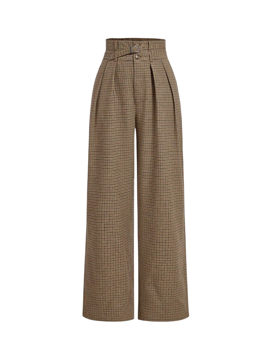 Womens Vintage Plaid High Waist Wide Leg Pants With WaistbandFallWinter PantsChristmas Hippie
