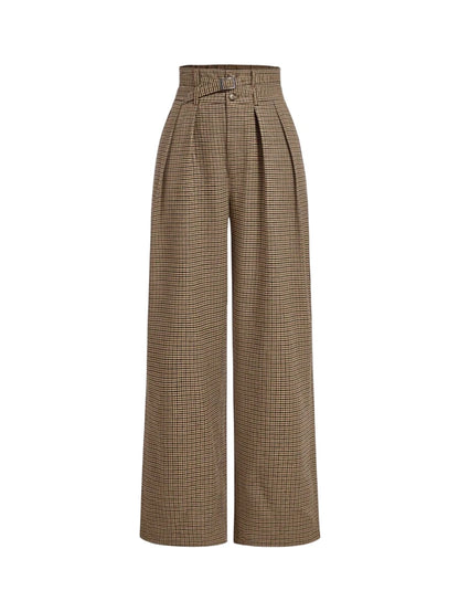 Womens Vintage Plaid High Waist Wide Leg Pants With WaistbandFallWinter PantsChristmas Hippie