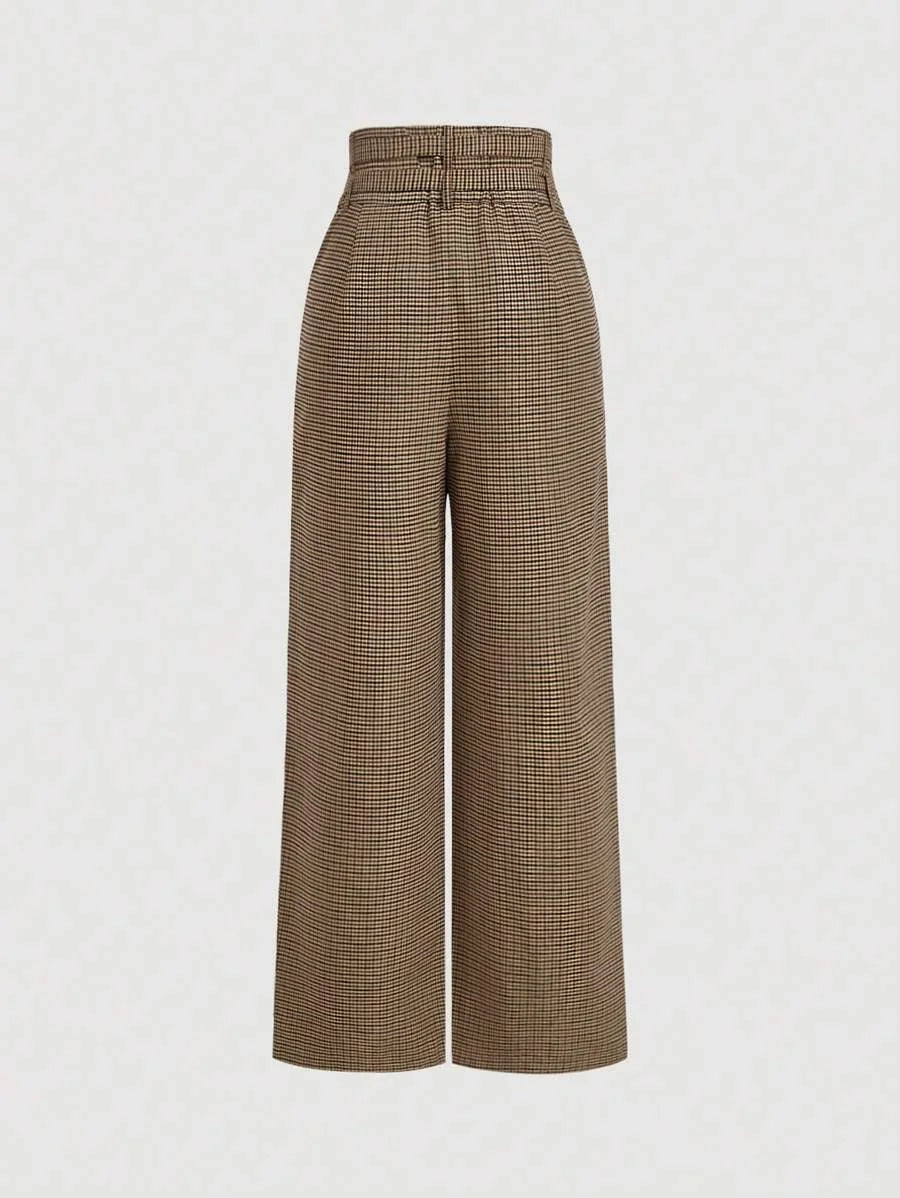 Womens Vintage Plaid High Waist Wide Leg Pants With WaistbandFallWinter PantsChristmas Hippie
