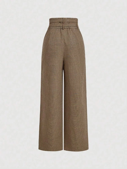Womens Vintage Plaid High Waist Wide Leg Pants With WaistbandFallWinter PantsChristmas Hippie