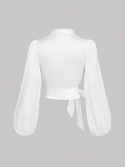 Womens White Crop Top  Wrap Around Tie Up Bow Batwing Sleeve