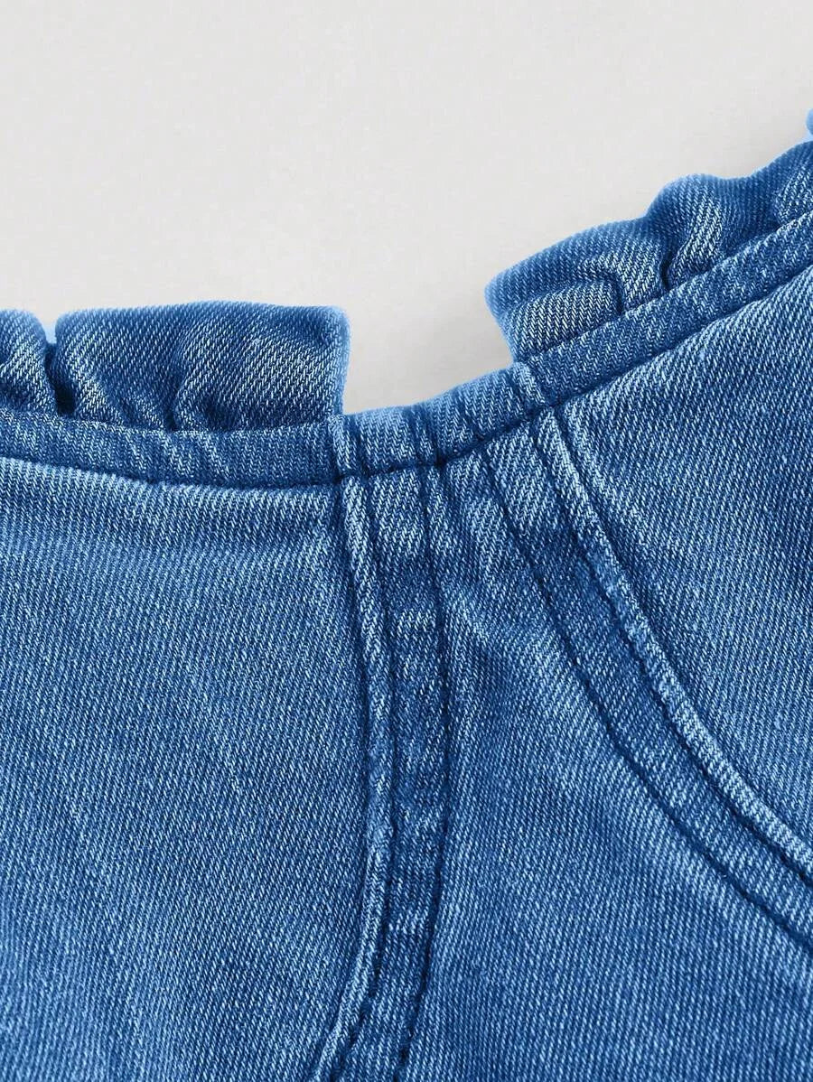 Womens Wide Strap Pleated Casual Denim Bodycon Dress