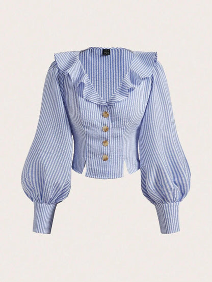 Woven Oversized Funnel Collar Long Sleeve Women Shirt