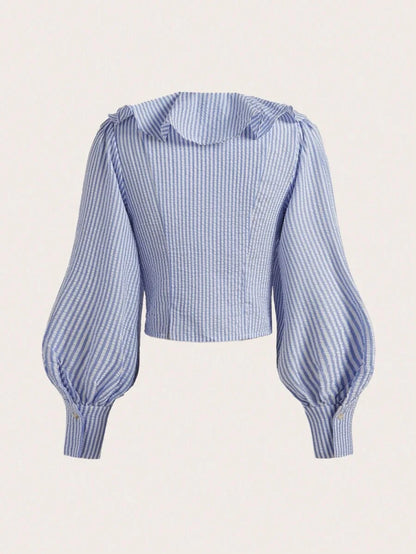 Woven Oversized Funnel Collar Long Sleeve Women Shirt