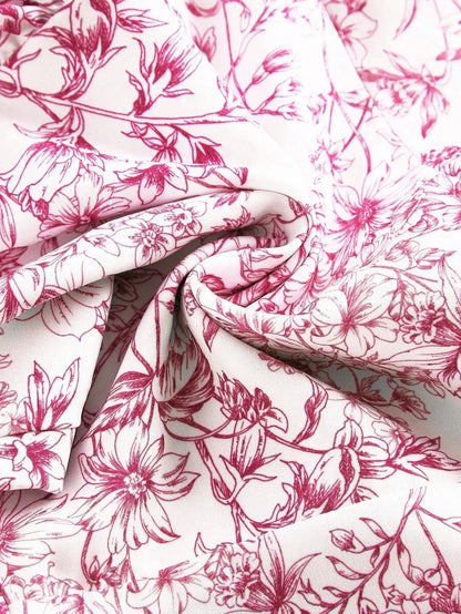 X Marika Sila Summer Pink Allover Floral Print Ruffle Trim Tie Backless Ruched Bust Halter