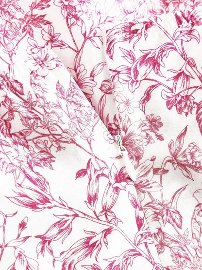 X Marika Sila Summer Pink Allover Floral Print Ruffle Trim Tie Backless Ruched Bust Halter