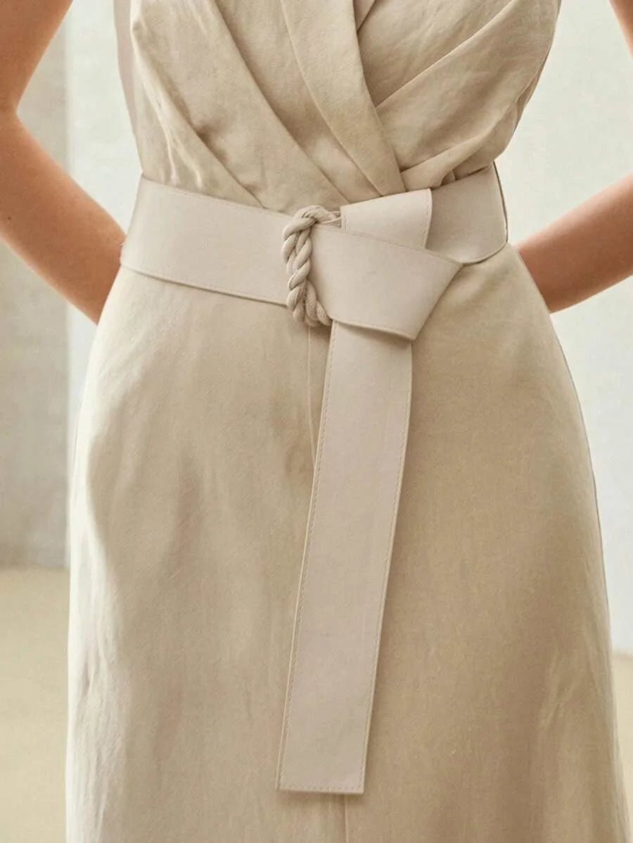 X Nour PREMIUM FRINGE HEM CROSS HALTER DRESS