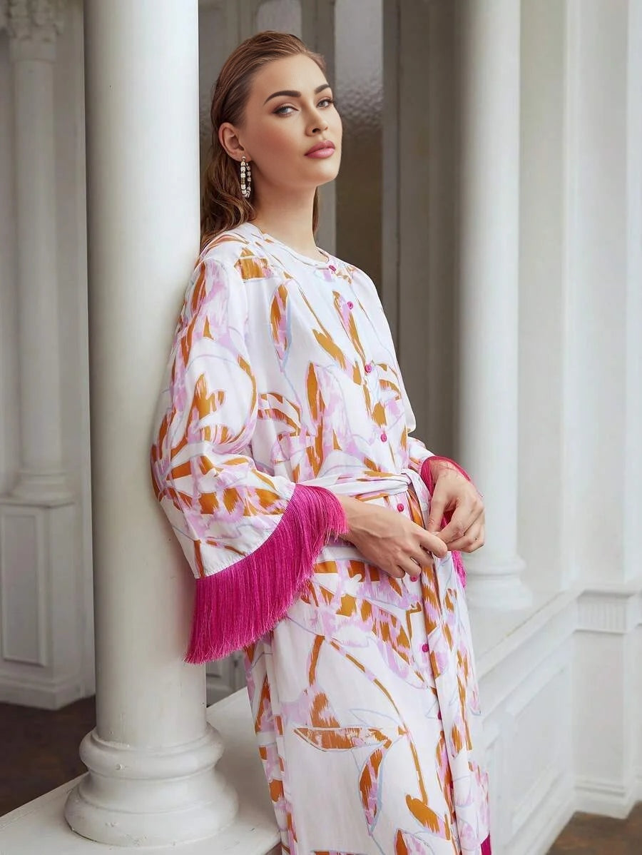 X Nour PREMIUM VISCOSE BLEND BELL SLEEVE DRESS