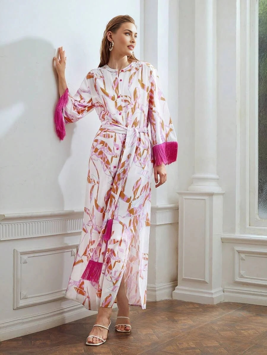 X Nour PREMIUM VISCOSE BLEND BELL SLEEVE DRESS