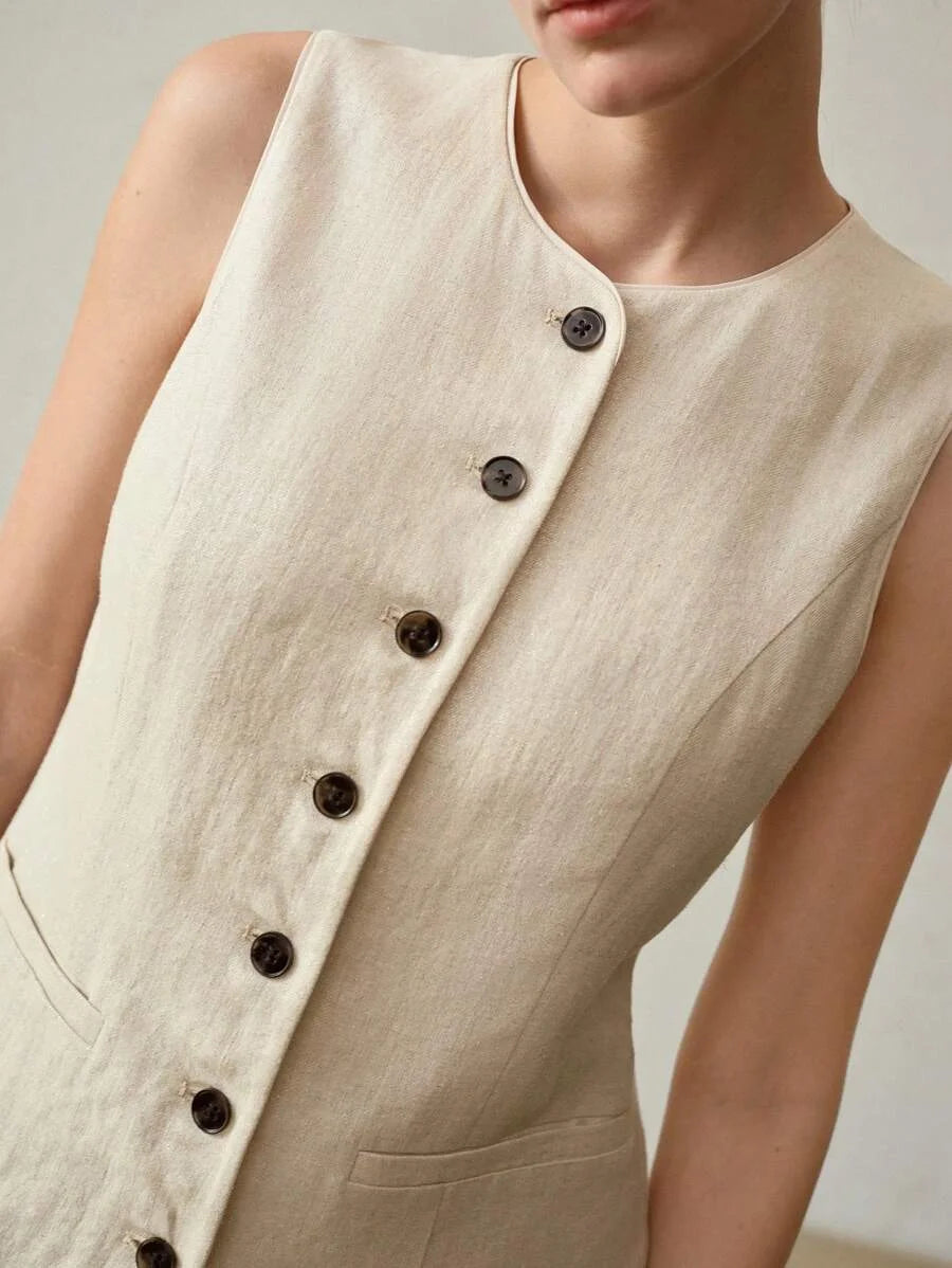 X PRISCILA amp JIMENA MOTF PREMIUM LINEN SINGLE BREASTED WAISTCOAT