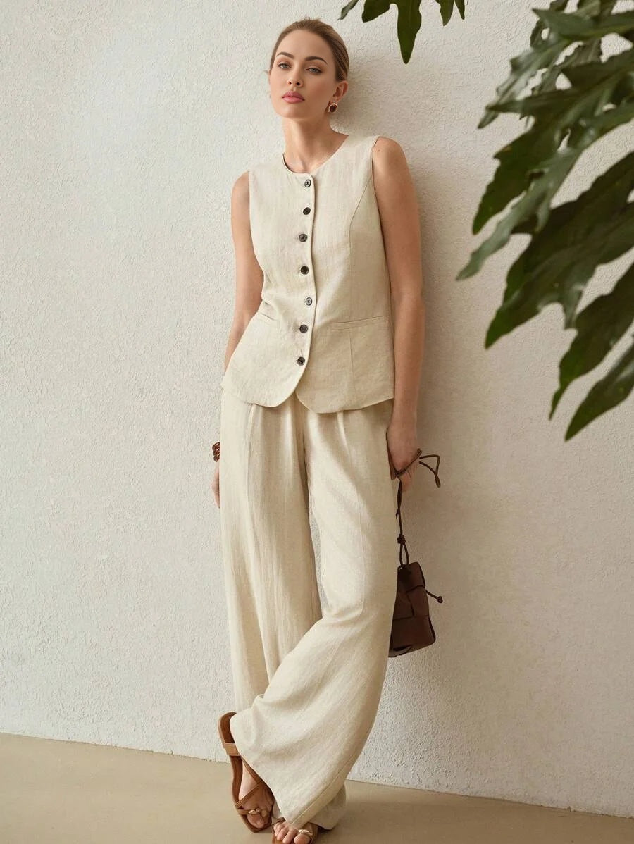 X PRISCILA amp JIMENA MOTF PREMIUM LINEN SINGLE BREASTED WAISTCOAT