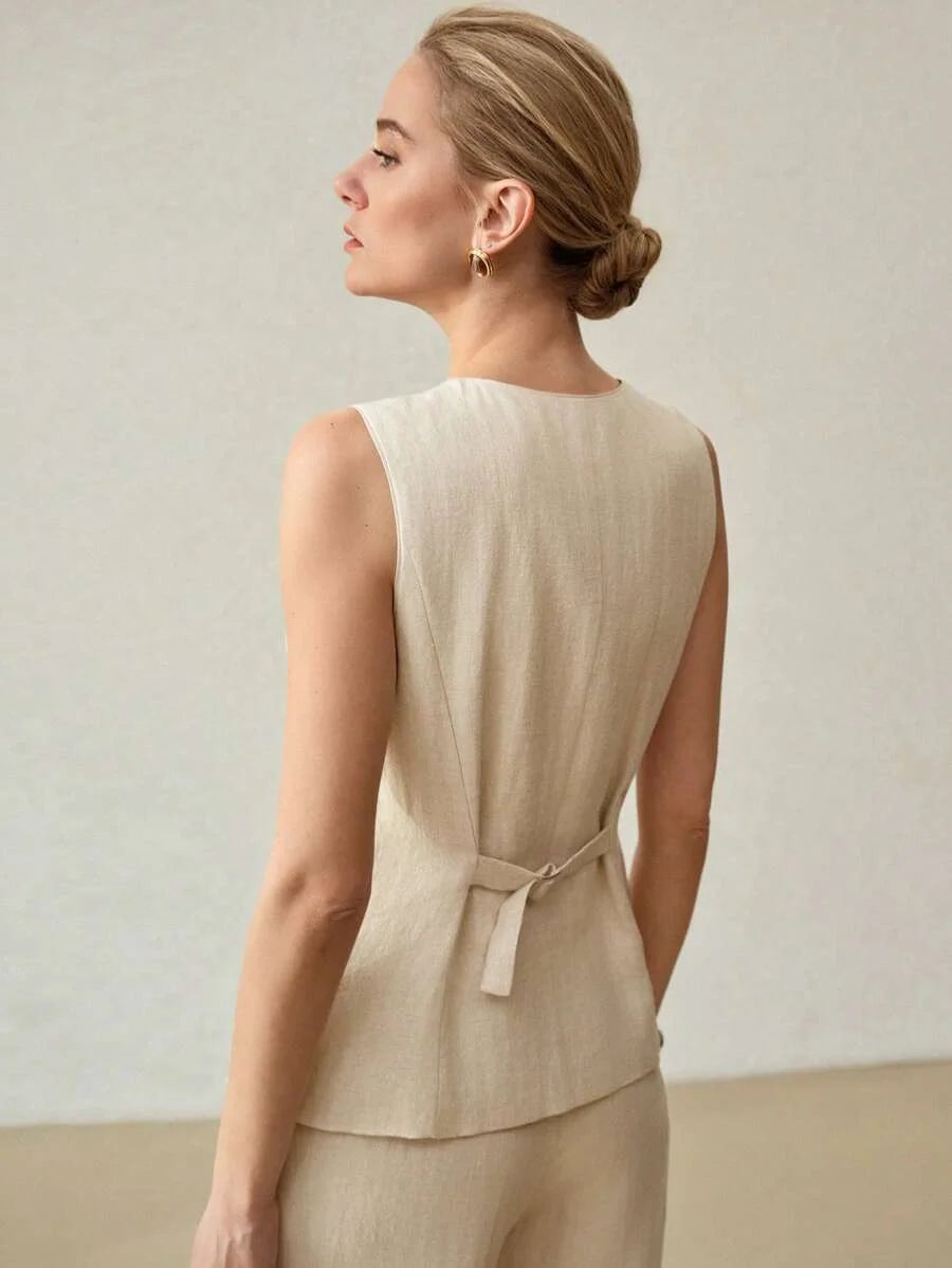 X PRISCILA amp JIMENA MOTF PREMIUM LINEN SINGLE BREASTED WAISTCOAT