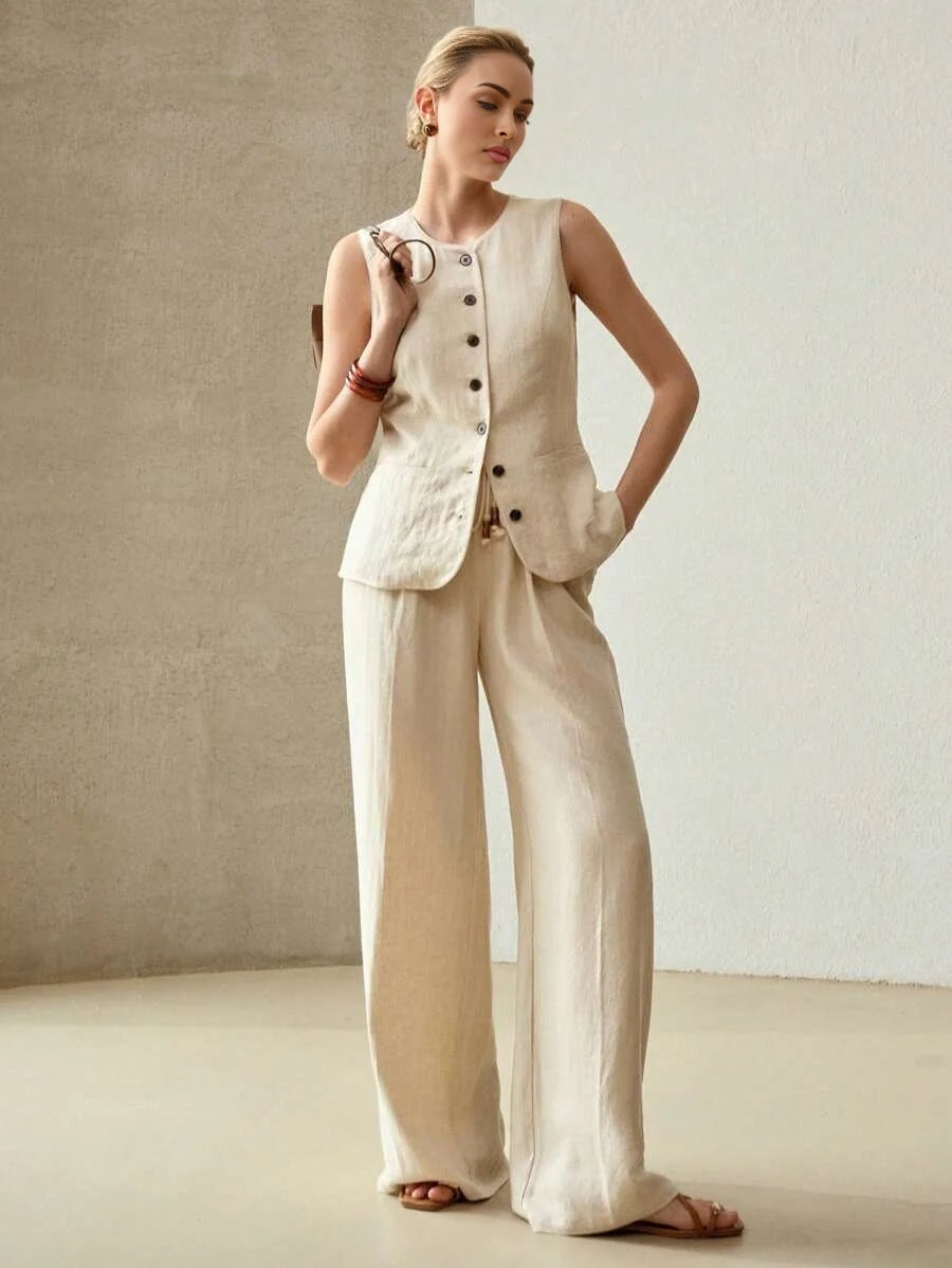 X PRISCILA amp JIMENA MOTF PREMIUM LINEN SINGLE BREASTED WAISTCOAT