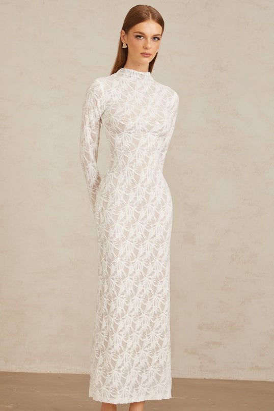 Xavière White Floral Crochet Knit Maxi Dress