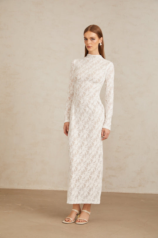 Xavière White Floral Crochet Knit Maxi Dress