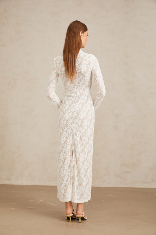 Xavière White Floral Crochet Knit Maxi Dress