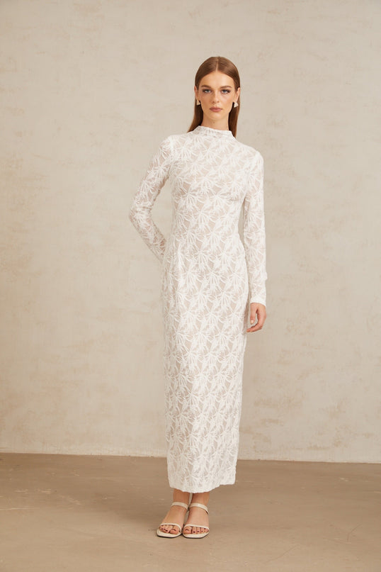 Xavière White Floral Crochet Knit Maxi Dress