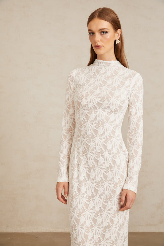 Xavière White Floral Crochet Knit Maxi Dress