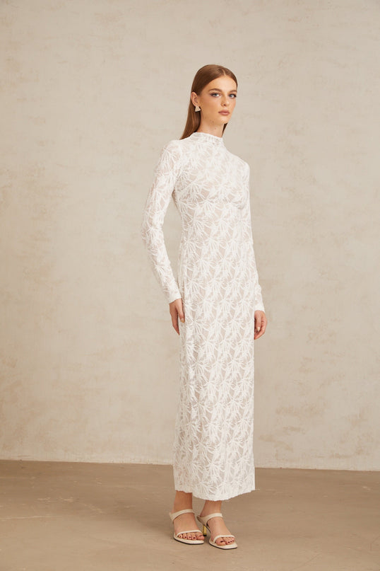 Xavière White Floral Crochet Knit Maxi Dress