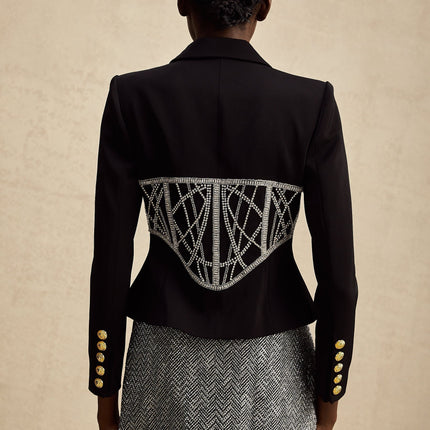 Yara Black Crystal Embellished Slim Fit Jacket