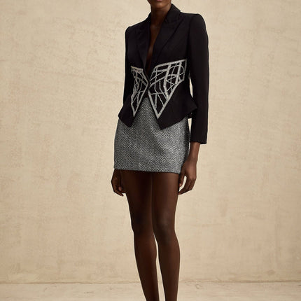 Yara Black Crystal Embellished Slim Fit Jacket