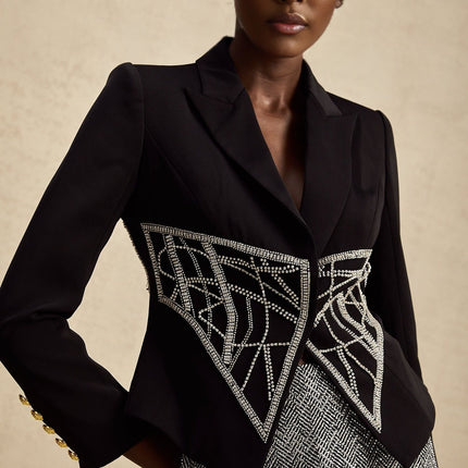 Yara Black Crystal Embellished Slim Fit Jacket