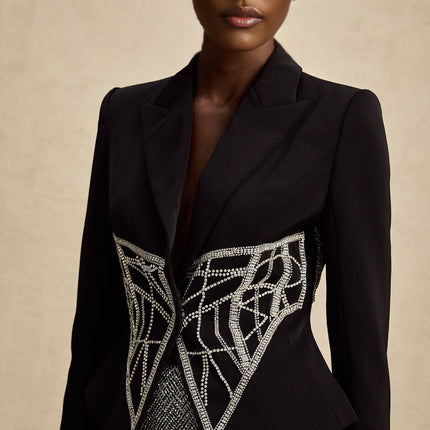 Yara Black Crystal Embellished Slim Fit Jacket