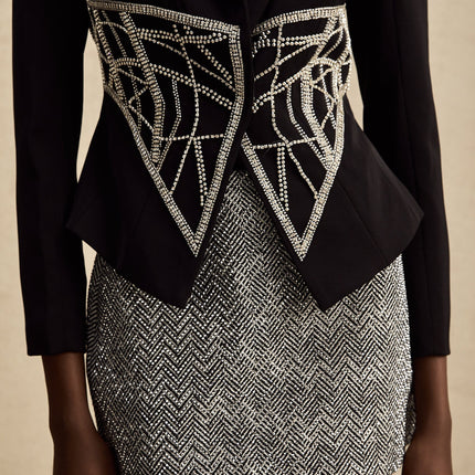 Yara Black Crystal Embellished Slim Fit Jacket