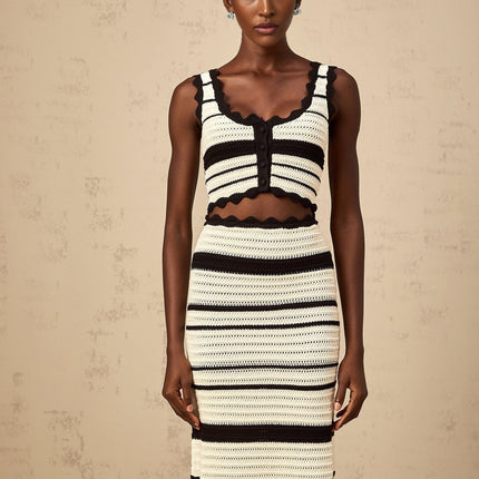 Yasmin White Crochet Knit Vest and Skirt Set