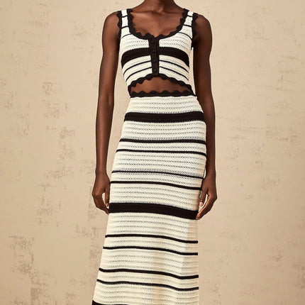 Yasmin White Crochet Knit Vest Skirt Set