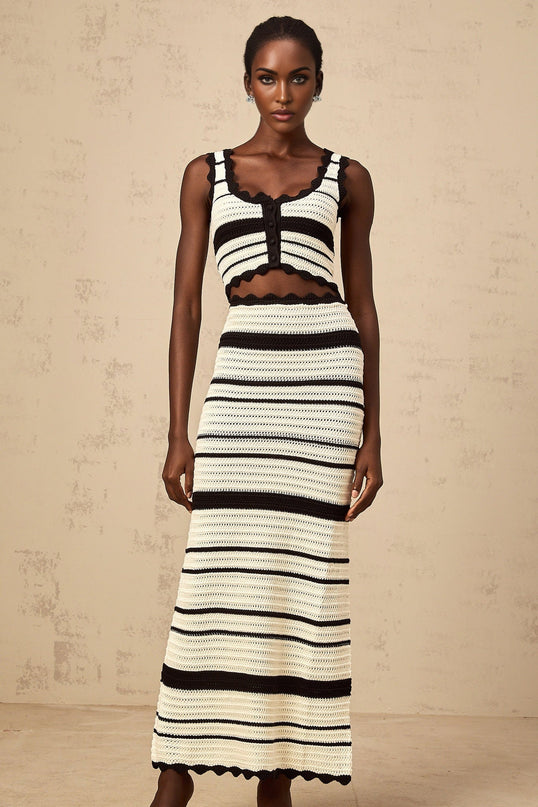 Yasmin White Crochet Knit Vest Skirt Set