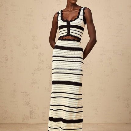 Yasmin White Crochet Knit Vest and Skirt Set