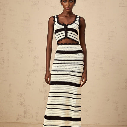 Yasmin White Crochet Knit Vest Skirt Set