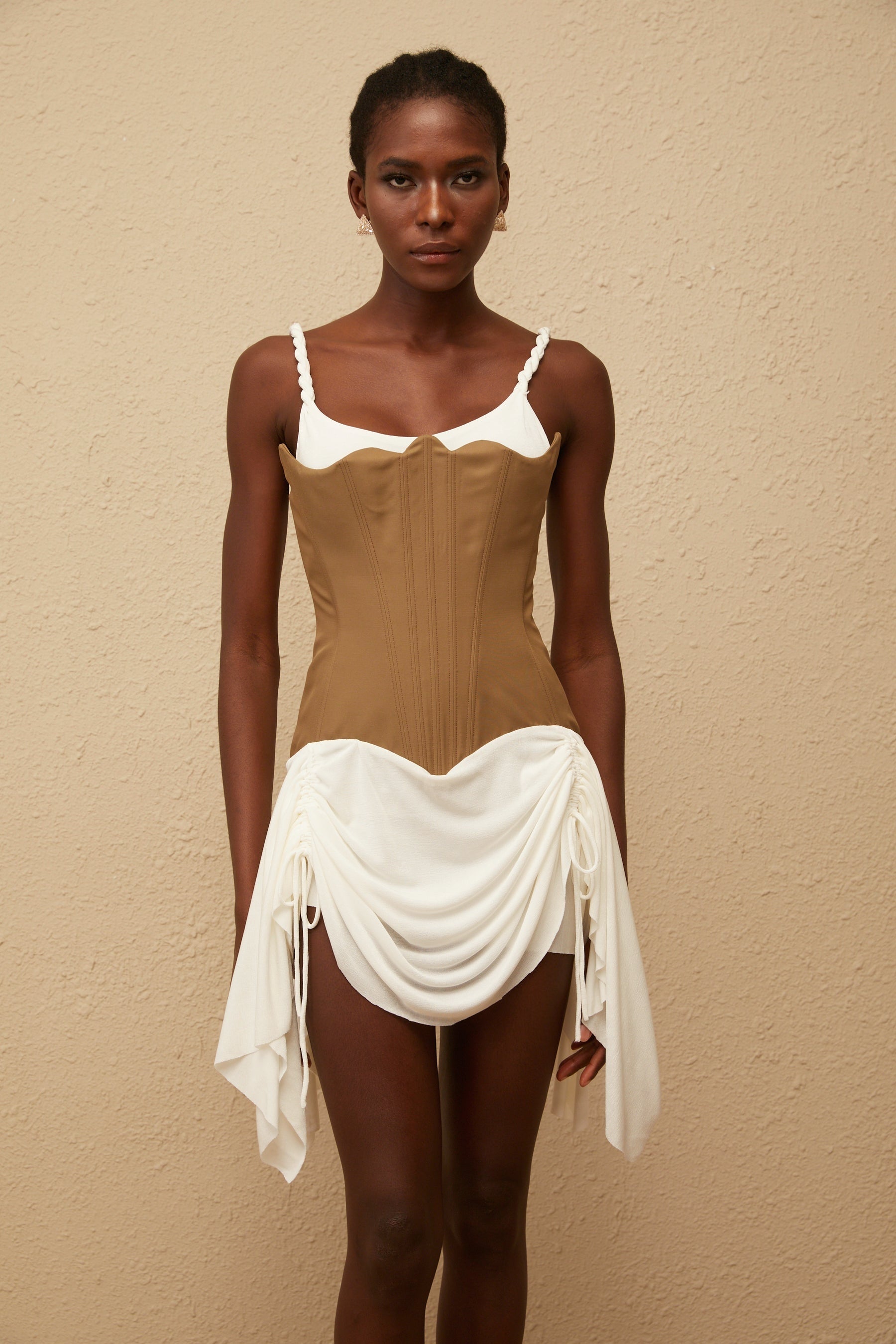 Yasmine Brown Bustier Panel Mini Dress