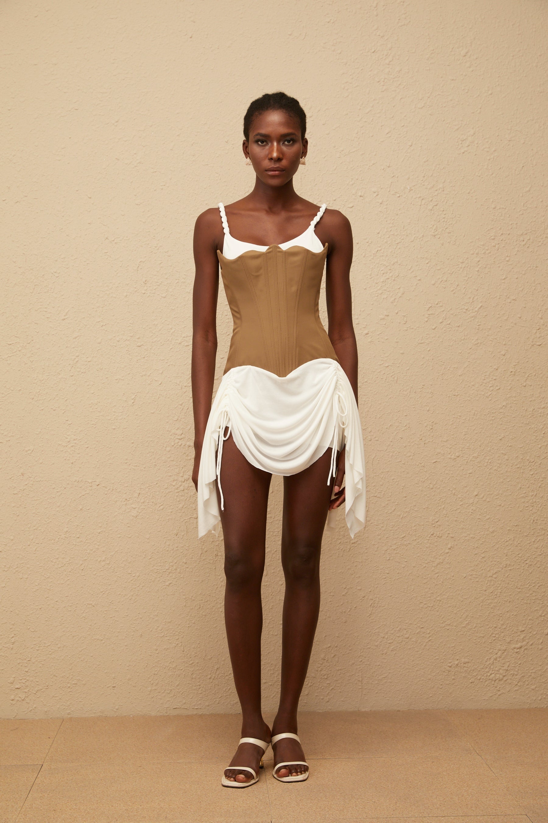 Yasmine Brown Bustier Panel Mini Dress